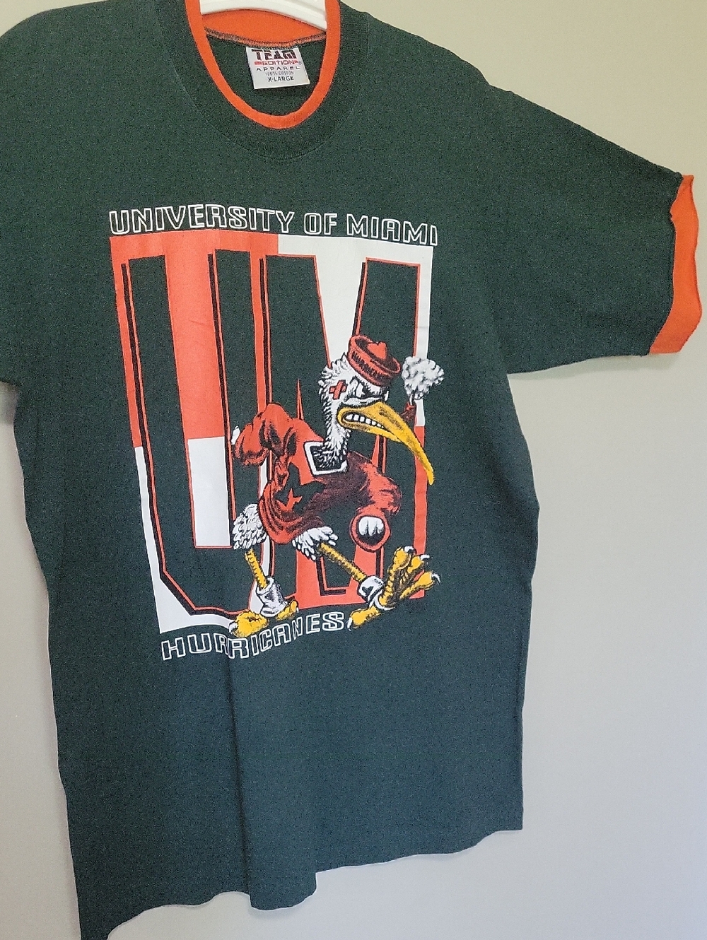 Vintage University of Miami Hurricanes Graphic Tee - Dark Green & Orange